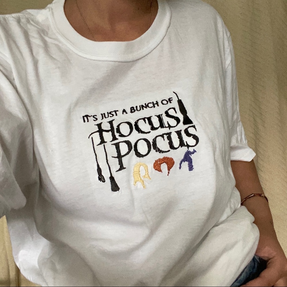 Custom Embroidered Hocus Pocus Halloween Tee Shirt - Picture 3 of 4